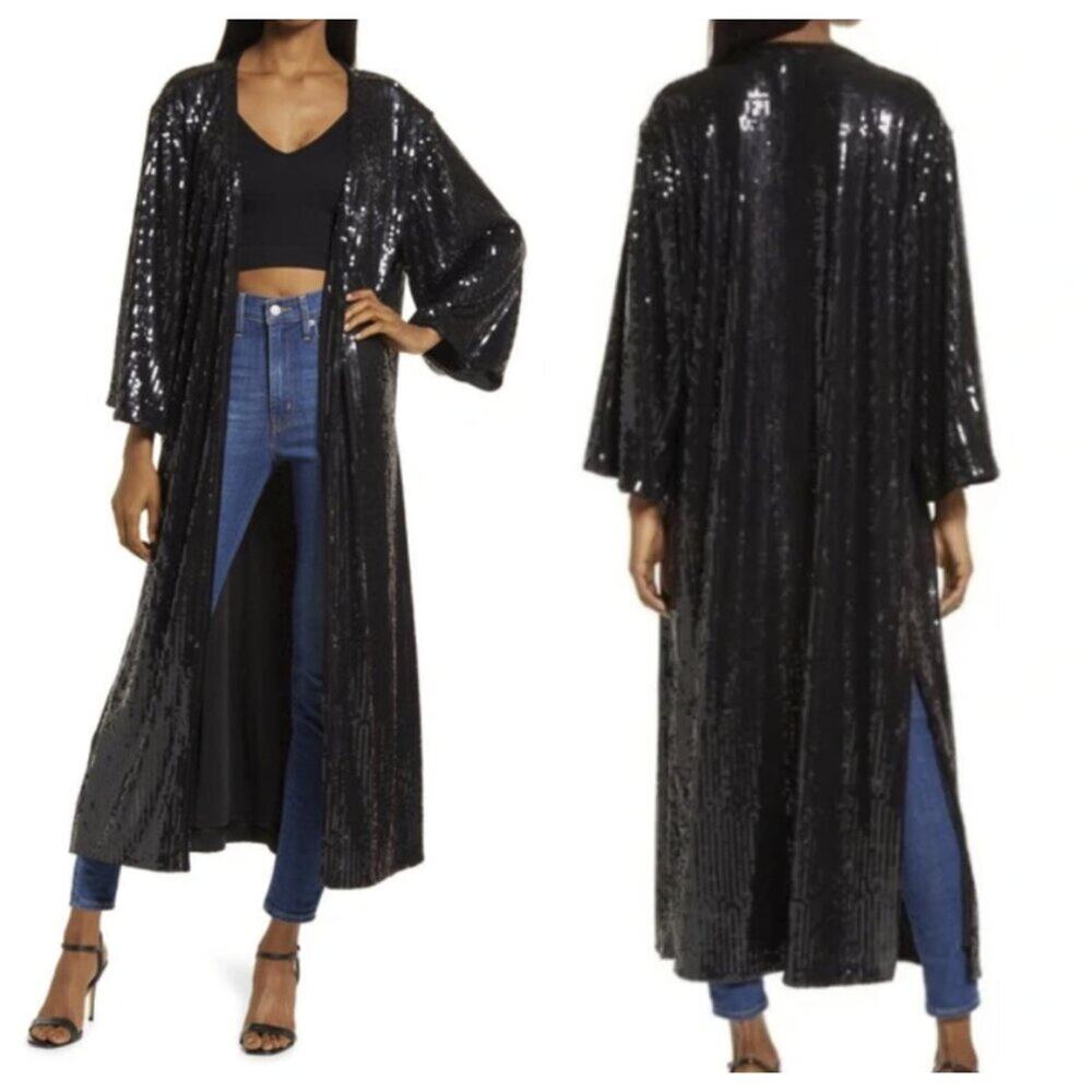 Good American Women's Sequin Long Robe Black Size 5/6 XL/XXL